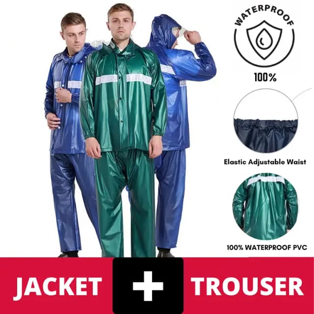 ORIGINAL KOREAN ( 912 ) PVC RUBBER COATED RAIN COAT SUIT GREEN / BLUE COLOUR WATERPROOF RAINSUIT (MEN&WOMEN)