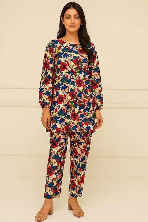 Shah Kamal Fabrics Women’s Unstitched Digital Polo Cotton 2-Piece Suit – Plain Shirt & Trouser for Casual Summer Wear 2025