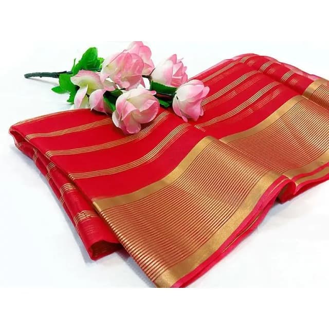 Shah Kamal Fabrics Printed Organza Dupatta for Women - Red - 2.50 Yards