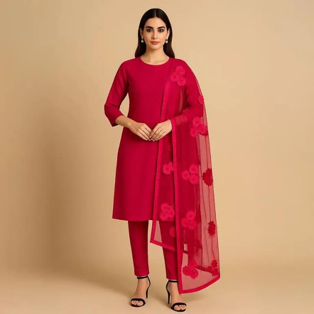 Shah Kamal Fabrics Ladies Unstitched 3 Piece Katan Silk Suit with Net Dupatta - Pink N4