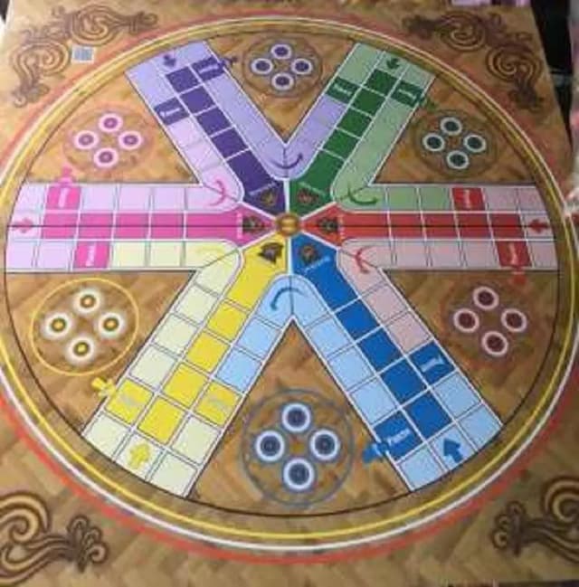 Foldable 2-Sided Wooden Ludo Game for Up to 6 Players with Free Goti Pack