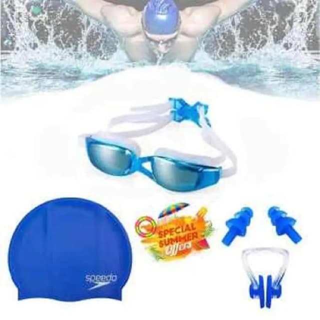 3-Piece Set: Swimming Goggles, Swim Cap, Ear Plugs, and Nose Clip with Anti-Fog and UV Protection