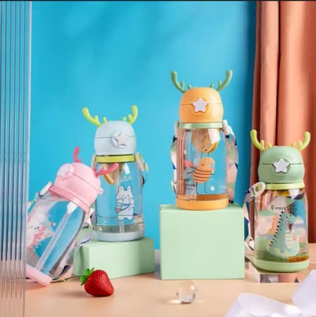 Portable Cartoon Animal Water Bottle for Kids - Ideal for School and Outdoor Use with Leakproof Design and Anti-Coke Straw