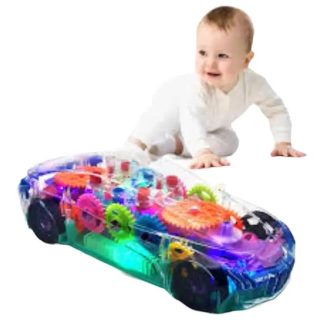 Qualimate Transparent Racing Car with 3D Flashing LED Lights and Music for Kids