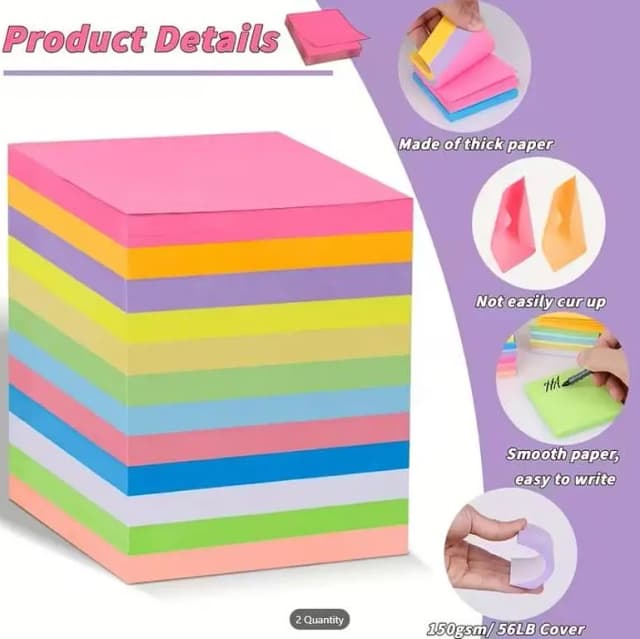 12 COLOUR PACK Vibrant Neon Sticky Notes Set – Self-Adhesive Colorful Pastel & Neon Note Pads for School, Office & Home Organization
