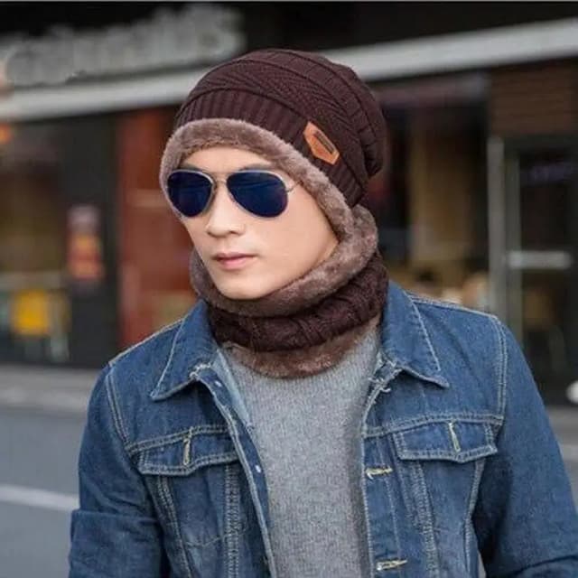 Wool Cap and Neck Warmer Set | Beanie with Fleece Mask | Unisex Scarf Set