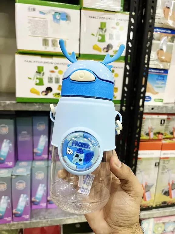 Moon Deer Horn Design 600 ML Cartoon Water Bottle for Kids with Strap - Multicolor