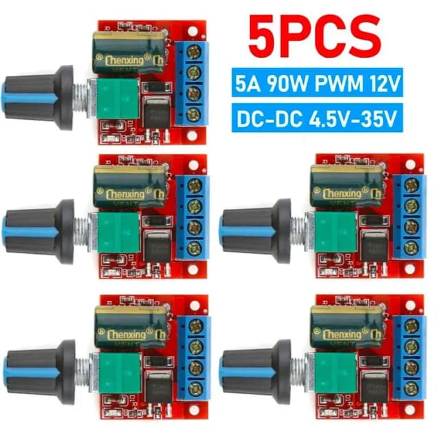 5 Pcs 5A 90W PWM 12V DC Motor Speed Controller Module DC-DC 4.5V-35V Low Voltage Motor Speed Controller Adjustable Drive Module Best for 555 and 775 DC Motor Dimmer