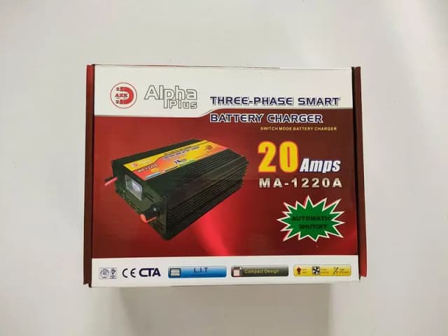 Alpha Plus 20A Automatic Smart 12V Battery Charger for 30 to 220 Amp Lead Acid and Dry Batteries with AI Processor