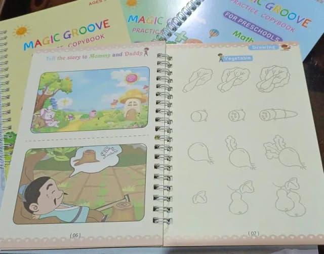 Sank Magic Reusable Practice Copybook Set for Kids – Handwriting, Calligraphy & Montessori (Includes 4 Books, Magic Pen, 10 Refills & Grip)