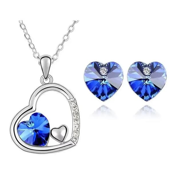 Romantic Austrian Crystal Heart Silver Jewelry Set – Gift of Love I Elegant Austrian Crystal Heart Necklace & Earrings Set in Silver I Anti Allergic Jewelry Set