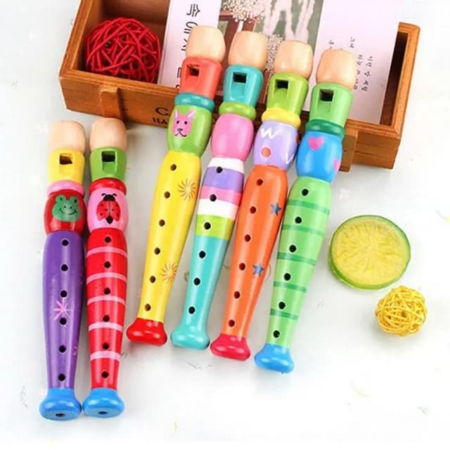 1 PC Wooden Cartoon Flute – Early Education | 6-Holes Recorder Flute for Children | Musical Instrument | Send Random