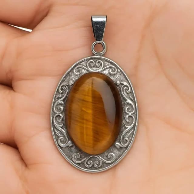 Handmade Oval Brown Gemstone Pendant Necklace | Natural Stone Jewelry  | Vintage Non-Silver Design  | 100% Original Lab Tested  | Unique Gift for Men & Women  | OLX Best Seller