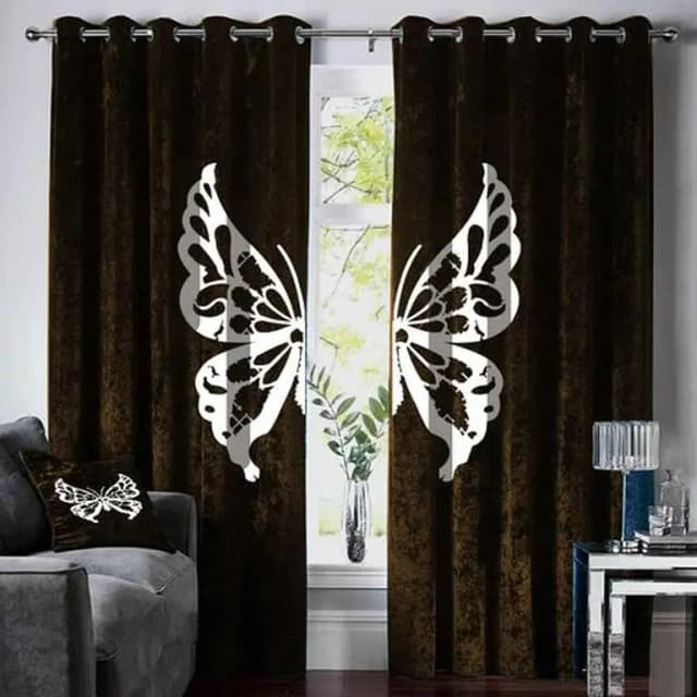 Brown and White Velvet Curtains