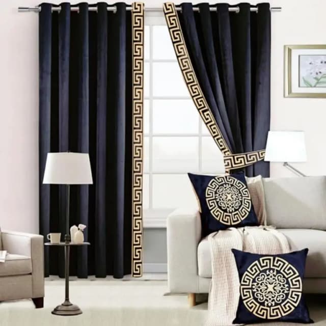 Luxury Black and Gold Velvet Curtain