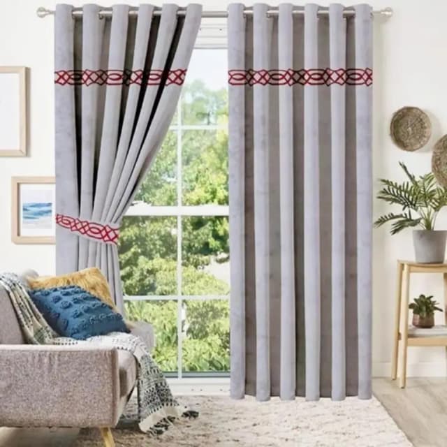 Grey and Red Velvet Curtain