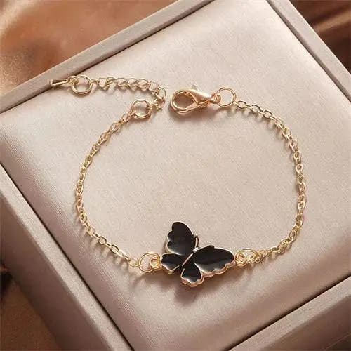 Butterfly Chain Link Bracelet in Black and Gold