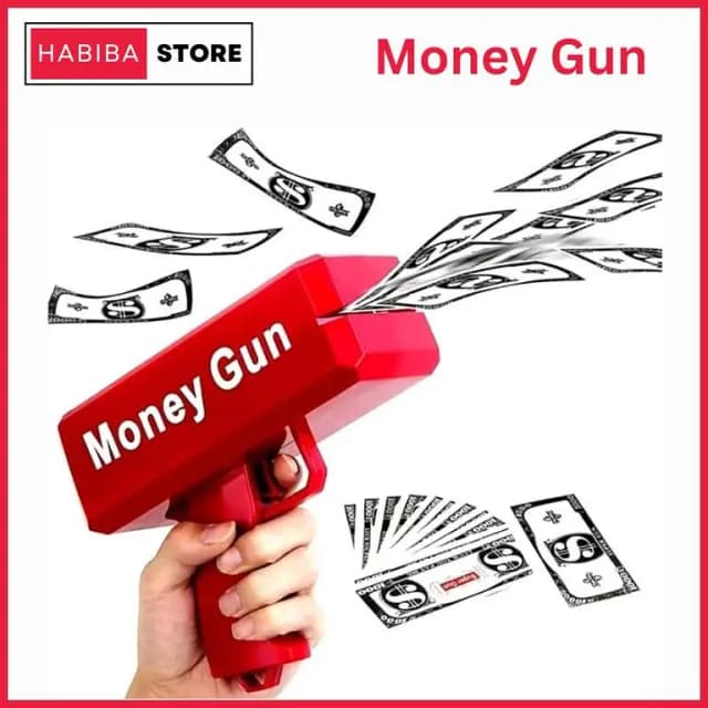 Rain Money Gun Toy - Paper Spray Machine with 100 Pieces of Play Money for Parties and Events