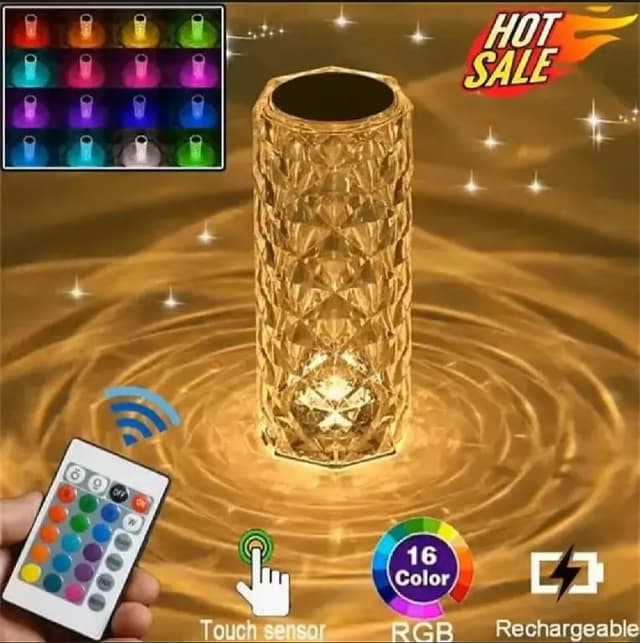 Crystal Lamp, Rose Diamond Table Lamp, 16 Colors RGB With Touch And Remote Control, USB Rechargeable Decorative Acrylic Rays lamp, Christmas decorations, Atmosphere Light for Living Room, Bed