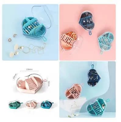 Mini Travel Home Jewelry Storage Case Earrings Rings Necklace Heart Design - Multi