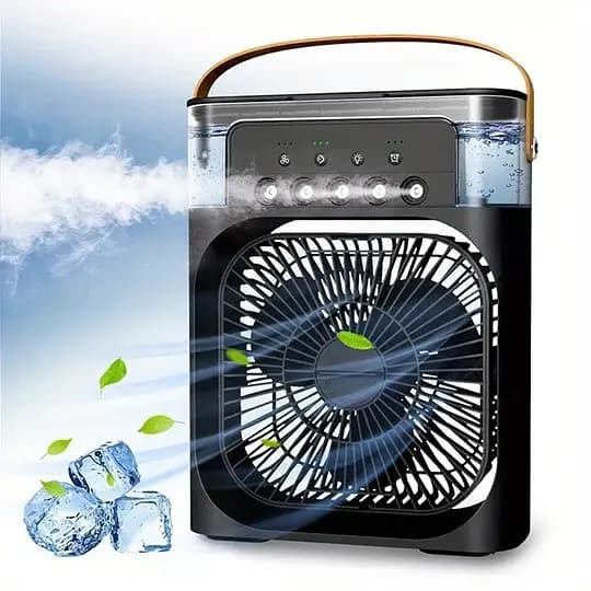 USB Power Mini Air Conditioner | 3-in-1 Desktop Fan, Humidifier & Cooler | Compact & Portable | Black