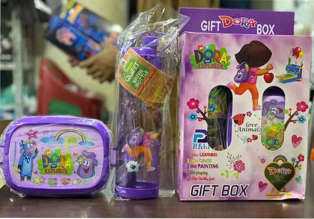 2 in 1 Water Bottle and Lunch Box Gift Set | Gift Box | School Water Bottle and Lunch Box Gift Set Kids School Lunch Box School Tiffin Box and Water Bottle With Spoon for Baby and Baba - Barb