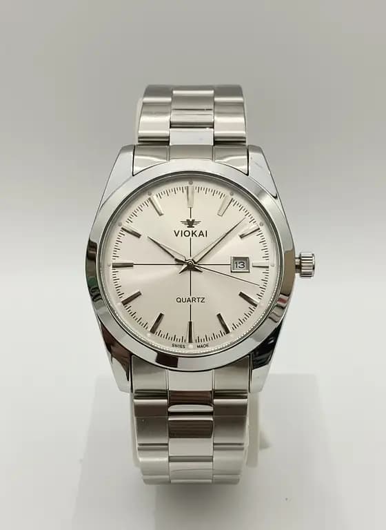 Elegant Silver Viokai Stainless Steel Quartz Watch