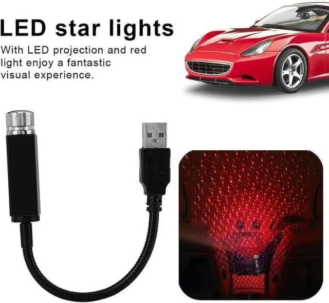 RN Mini USB Star Projector Lamp: Red LED Ceiling Projection Light for Cars and Rooms