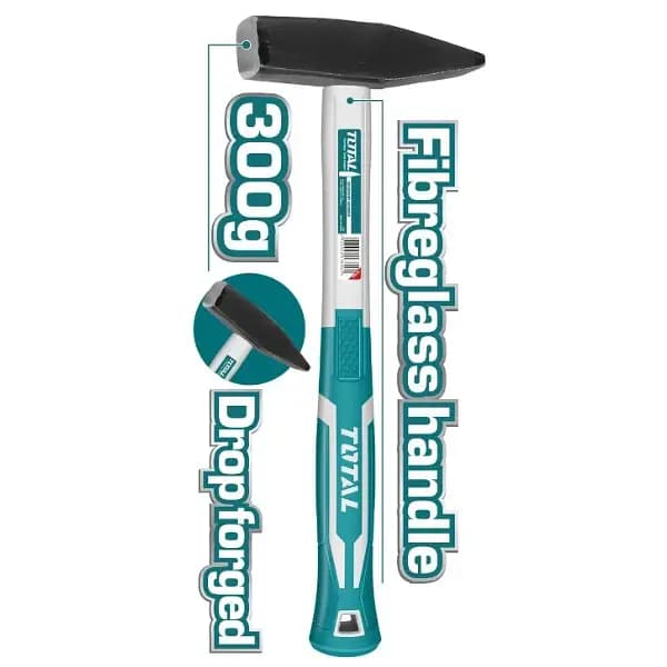 TOTAL 500g Drop-Forged Hammerhead Machinist Hammer with Unique Design Fiberglass Handle THT715006