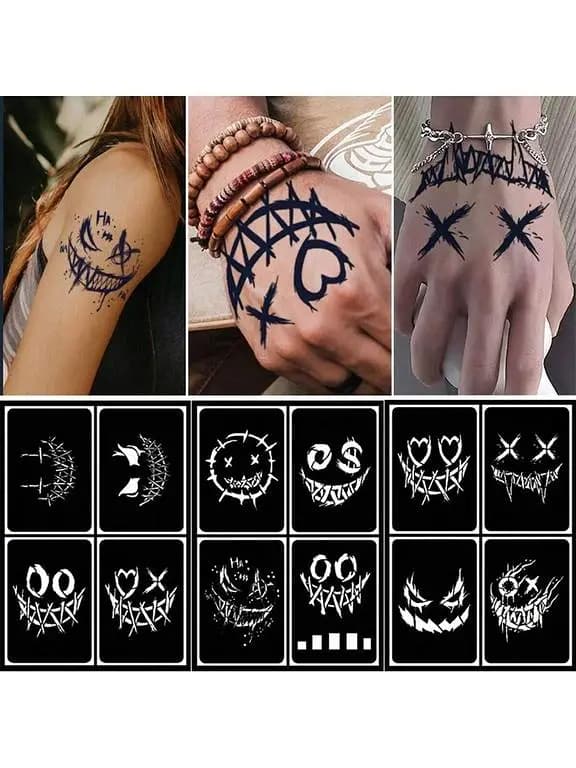 3Sheets Tattoo Stencil: Smiling Face, Hand, and Back Patterns for Glitter Airbrush Tattoos