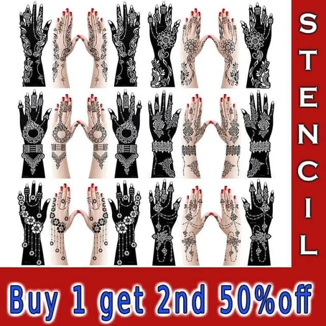 Large Henna Stencils – Hand Mehndi Art Template for India Lace Body Temporary Tattoos