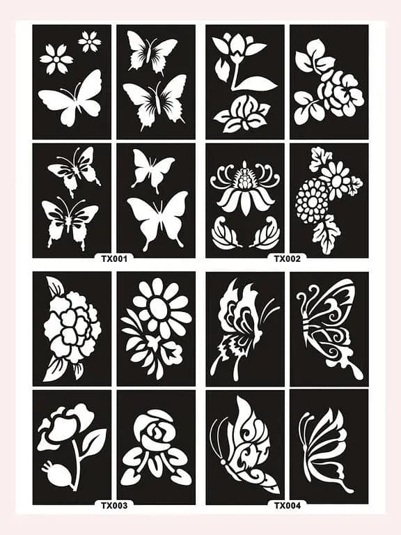 Tattoo Stencil 4 Sheets Floral Pattern Stencils for Women and Girls, Reusable Henna Templates for Hand, Diy Tattooing, Face and Body Art