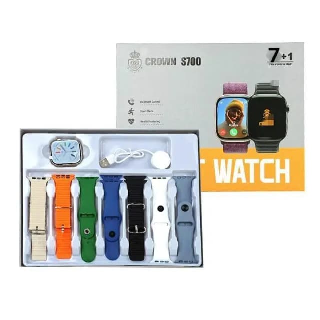 PACK OF 2 PCs CROWN S700 7-in-1 Smartwatch Amoled Display Smart watch USA Original The Ultimate Tech Accessory smartwatch with 7 Interchangeable Straps SMART WATCH