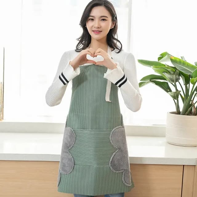 Hand-wiping Kitchen Waterproof Apron for Adults, Oil-Resistant Sleeveless Anti-fouling Cooking Apron with Striped Design