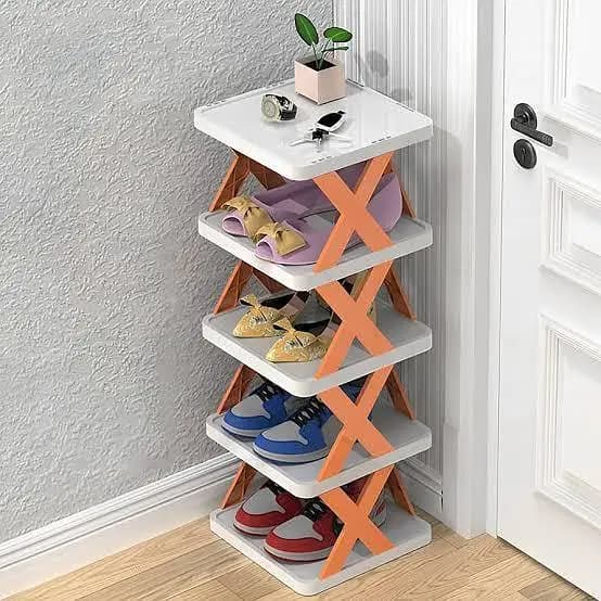 5-Layer Multi-Functional Rack by Home Essentials (X Rack) – Stackable Plastic Organizer for Shoes, Kitchen, Bedroom, and Closet