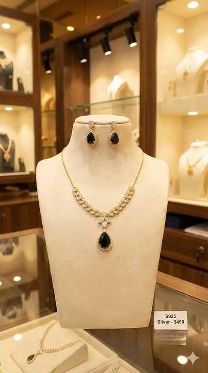 Elegant Black Onyx Teardrop Necklace & Earring Set