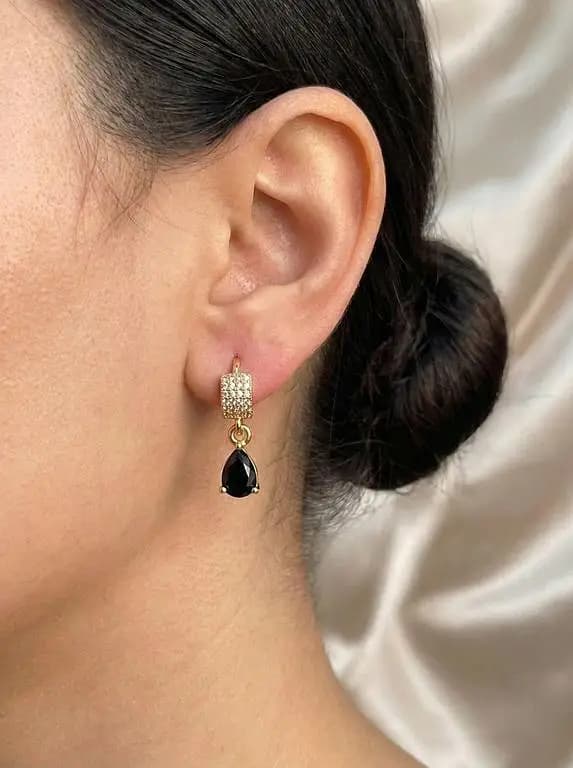Gold Pavé Teardrop Infinity Drop Earrings with Pear-Cut Crystal Center