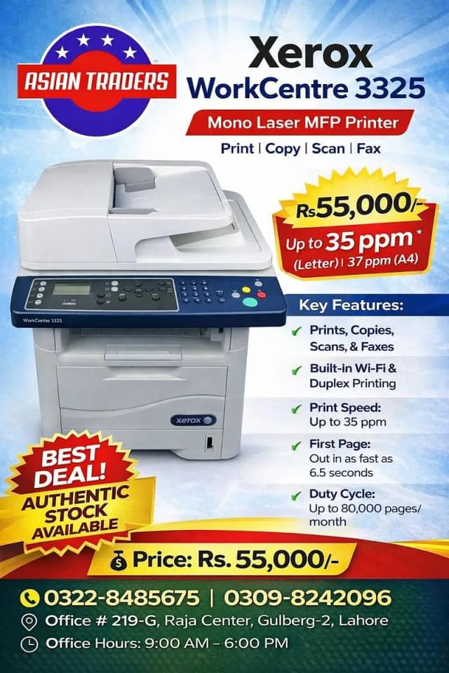 XEROX WorkCenter 3325 Laserjet MFP All in 1 Wifi Duplex Printer Copier