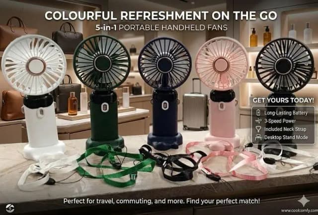Foldable USB Neck Hanging Fan 5 Speed USB Fan Led Display Screen Rechargeable With Phone Stand
