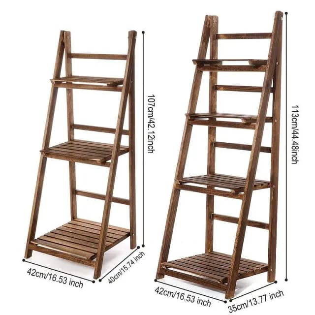 Folding 4-Tier Wooden Ladder Book Shelf for Hallway – Plant Display Stand