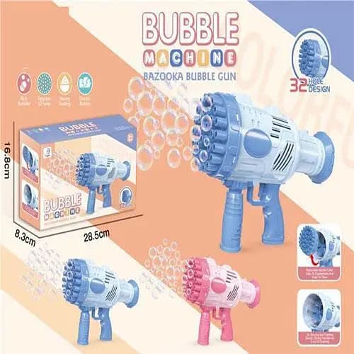 32 hole Bazooka Rocket Bubble Gun Exciting Bubbles with Ease 32 Holes Bubble Machine Gun With 1 Bubble Liquid Bottle & Tray Cell Operated New Bazooka Bubble Machine 32 Holes For Birthday Part