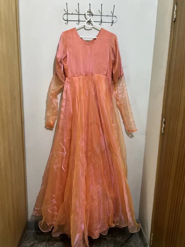 Peach Color maxi frock with dupatta
