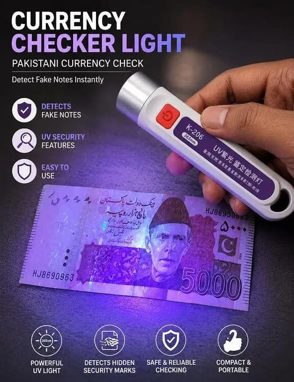 Portable UV Checker Light – Note Detector for all – 365nm UV Security Detection Lamp - Compact, lightweight & portable design - Ideal for shops, businesses, and personal use