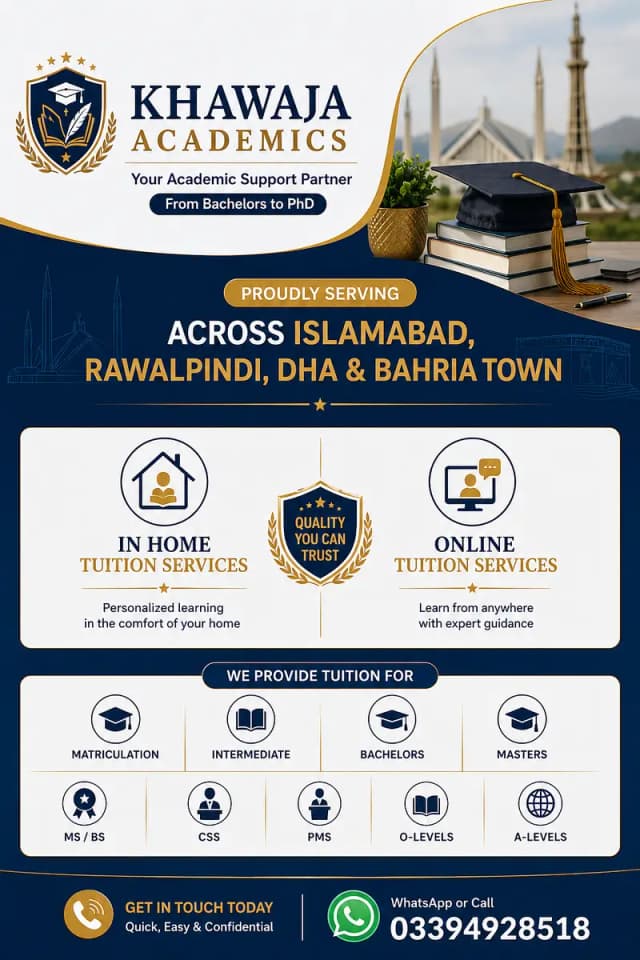 Khawaja Academics Physical and Online Tuition Services Pindi Islamabad