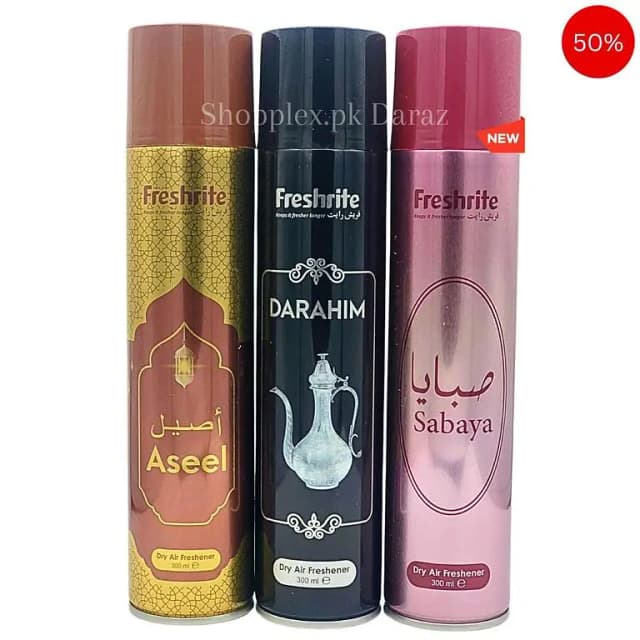 Freshrite Air Freshener Pack of 3 - Aseel, Darahim, and Sabaya in 300ml Bottles for Home, Office, Car, and Gifting