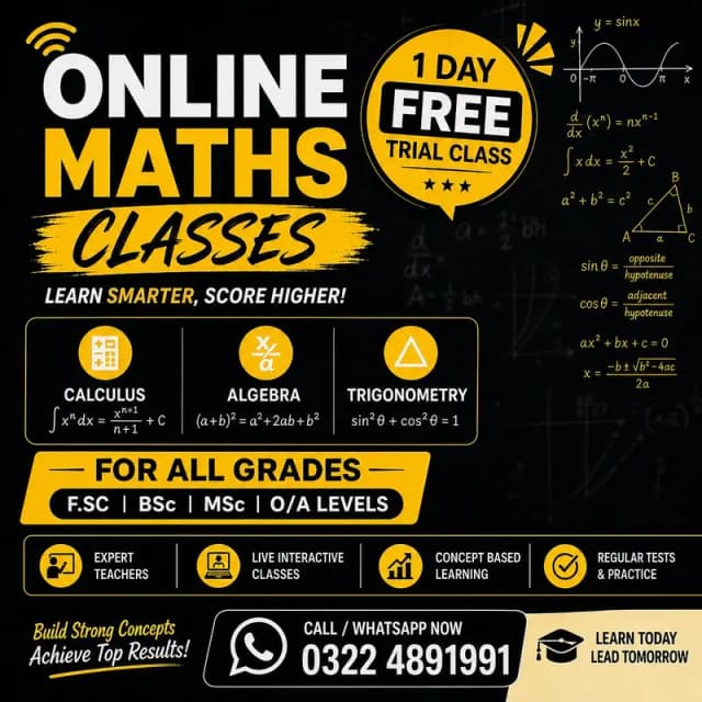 ONLINE MATHS CLASSES(WHATSAPP: 0322-4891991)