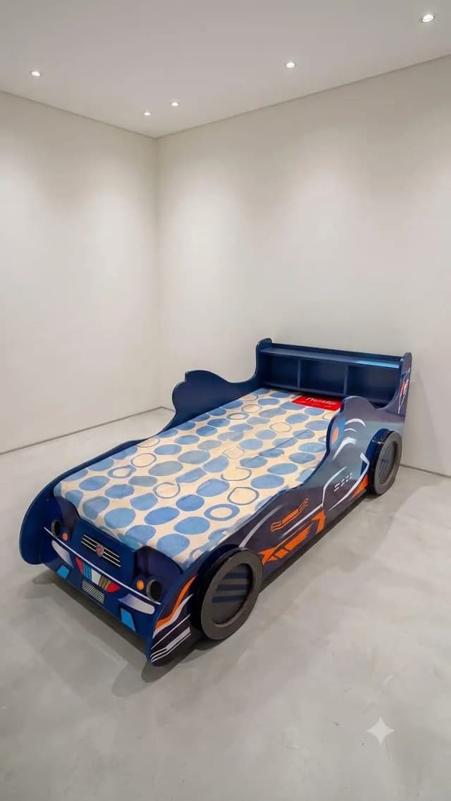 Bed with LED Lights and A Single Side Table