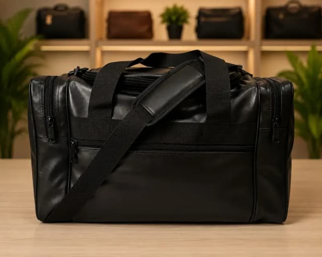 Premium Black PU Leather Duffel Bag 18.5" | Waterproof Travel Gym Spor