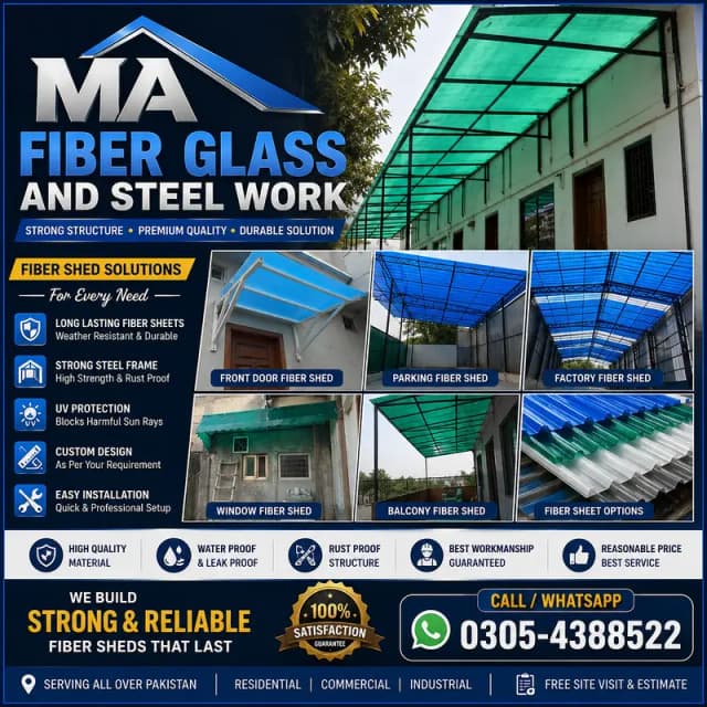 Fiberglass Sheds / Fiber Glass Sheet / Fiber glass shade door security