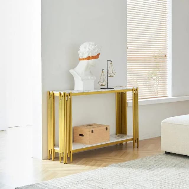 2 Shelf Console Table Luxury Entryway Table White Marble Texture Console